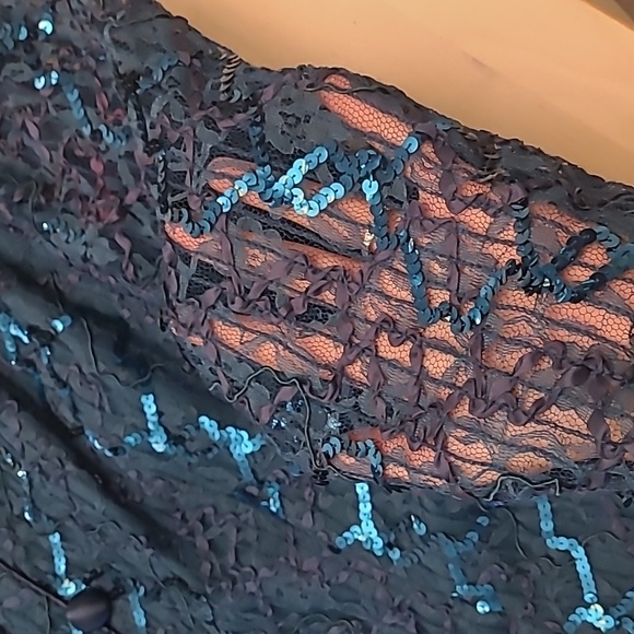 EUC VTG 1980s Nancy Neil Jade Green Sequined Skirt Set with Sheer Sleeves - Picture 4 of 17